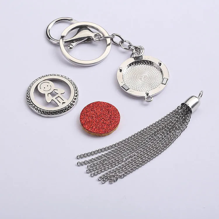 Alloy tassel car fragrance pendant necklace with 50cm chain and 12mm scent box