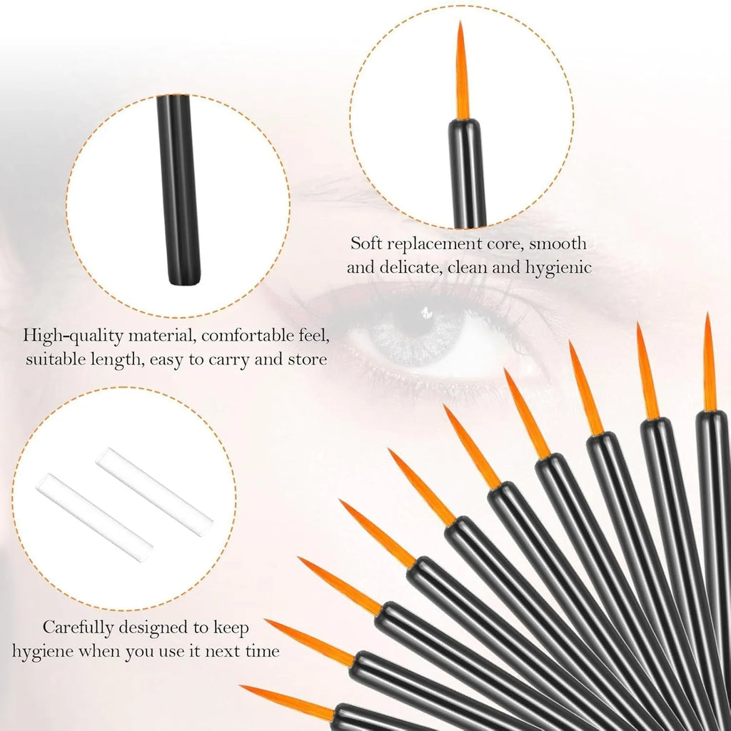 Pack of 100 disposable ultra-fine tip eyeliner brushes with protective plastic sleeves