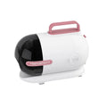 Pink and white multifunctional pet hair vacuum cleaner with electric shaver attachment and accessories.