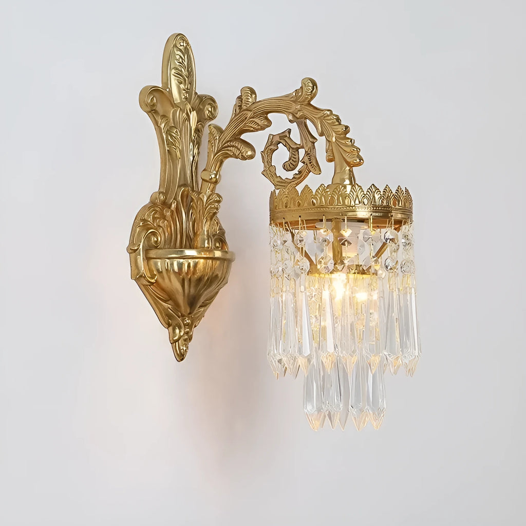 Retro copper wall lamp with crystal shade, single-head or double-head, LED 220V wall light for bedroom and aisle