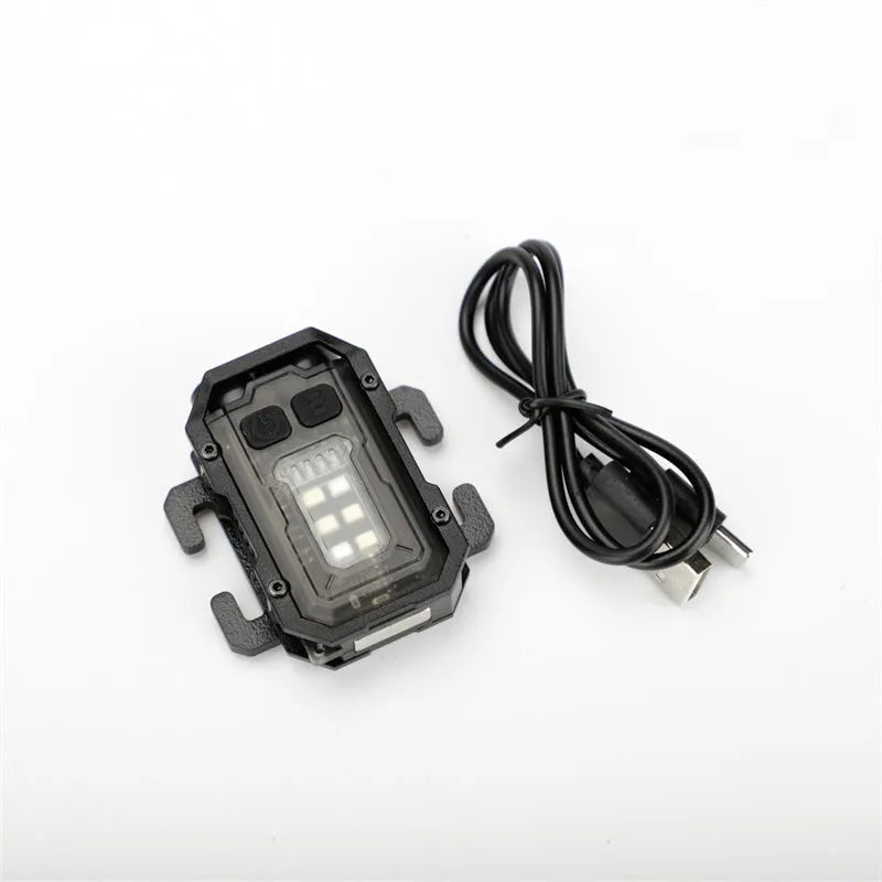Portable tactical warning flashlight with USB charging cable for backpack mounting