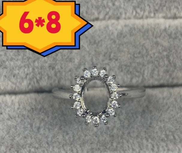 Oval copper open mouth ring with five-pointed star design for 6x8mm stone.
