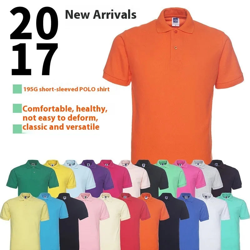 Loose-fitting plus size short sleeve polo shirt in a solid colour on a hanger.