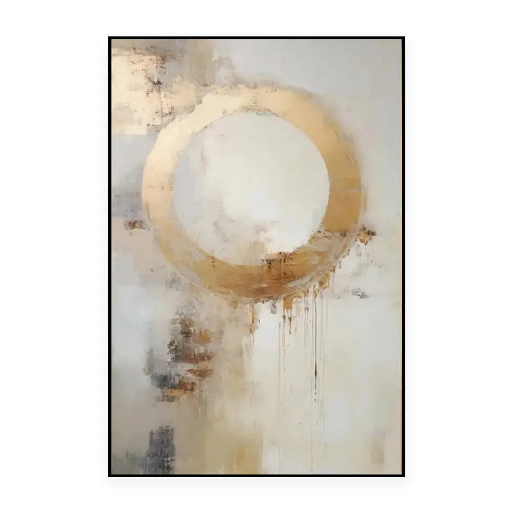Handmade abstract golden circle oil painting on rolled frameless unstretched canvas for wall art