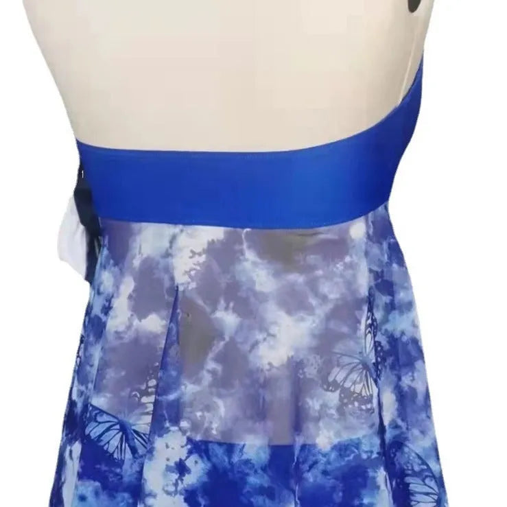 Blue women's two-piece bikini swimsuit with brief style, made from spandex fabric.