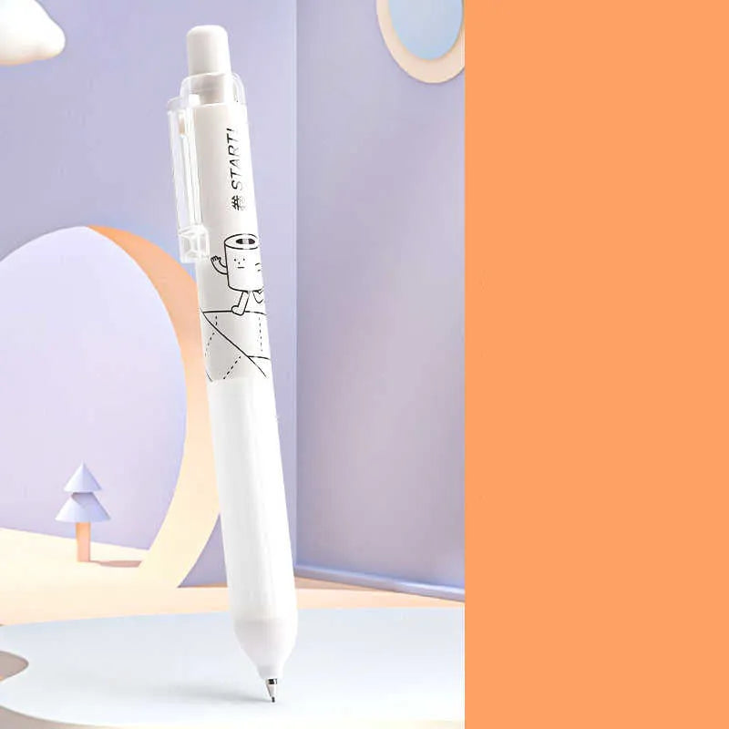 0.5mm HB automatic pencil with cloud grip in black and white, minimalist plastic pen holder