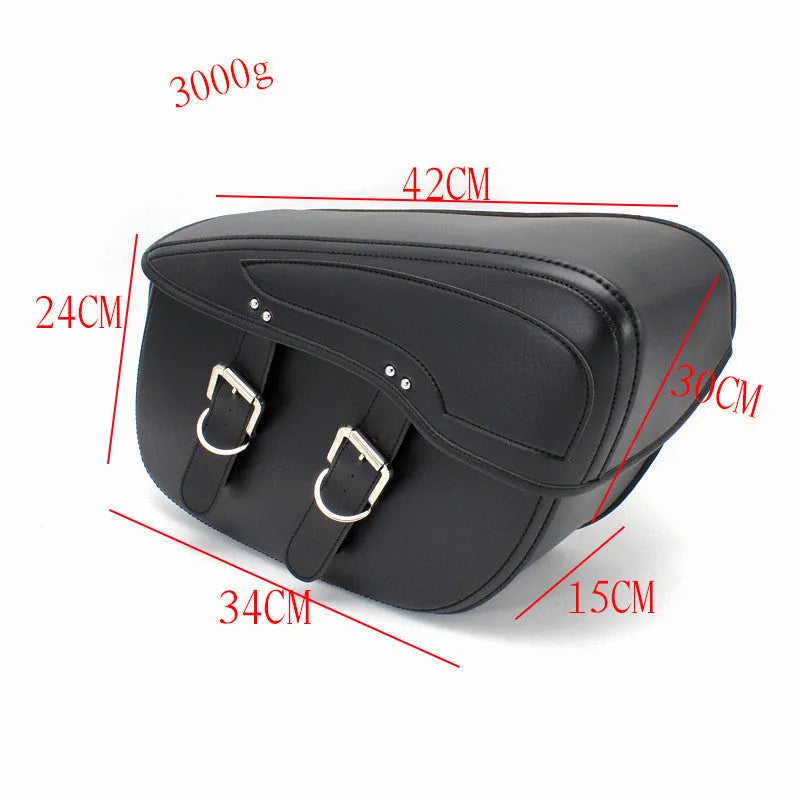 Retro motorcycle side box in PU leather measuring 42cm long with black and brown colour options