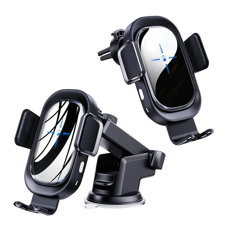Black 08 Induction Car Wireless Charger with adjustable arms and Type-C input on dashboard mount