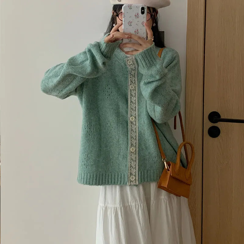 Artistic retro style loose fit knitwear sweater coat in viscose fibre, shown in a choice of colours