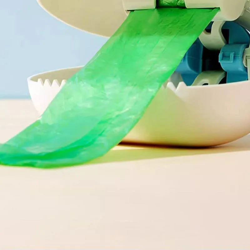 Blue and yellow dog pooper scooper with cloud-shaped jaw and ergonomic grip