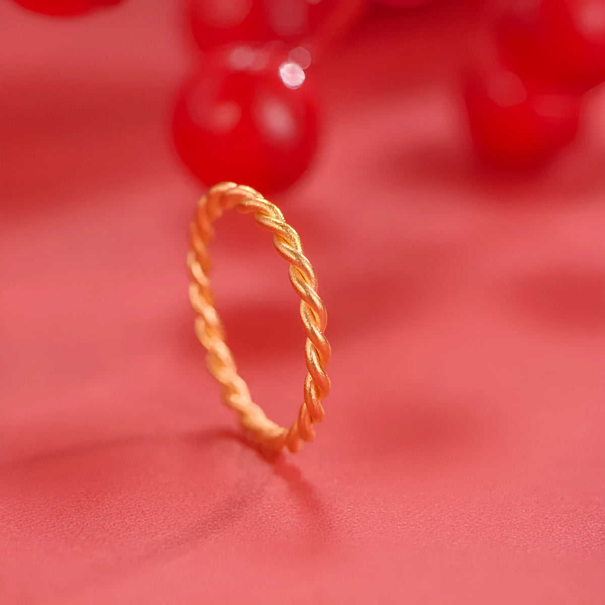 Gold plated brass women's ring shown in twist, simple bracelet glossy, and simple bracelet matte styles.