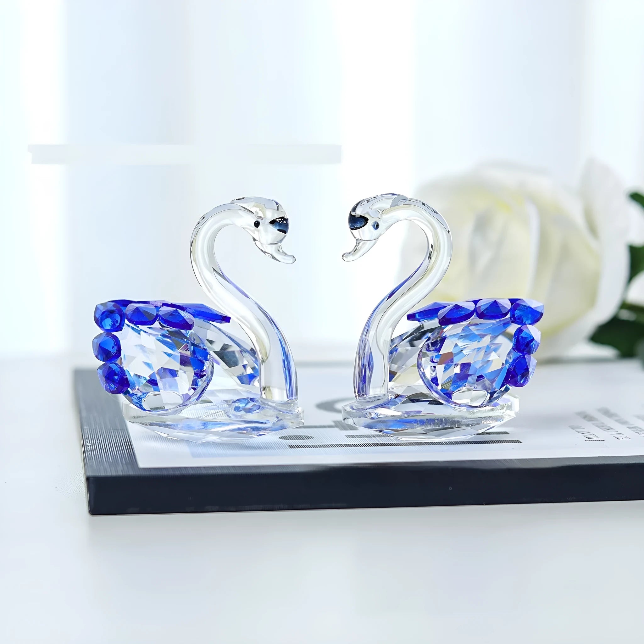 White crystal swan desktop decoration in modern minimalist style