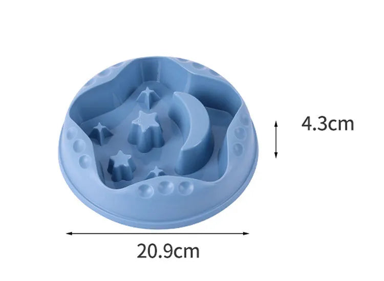 Moon star wings design slow feeder pet bowl in assorted colours on a non-slip base.