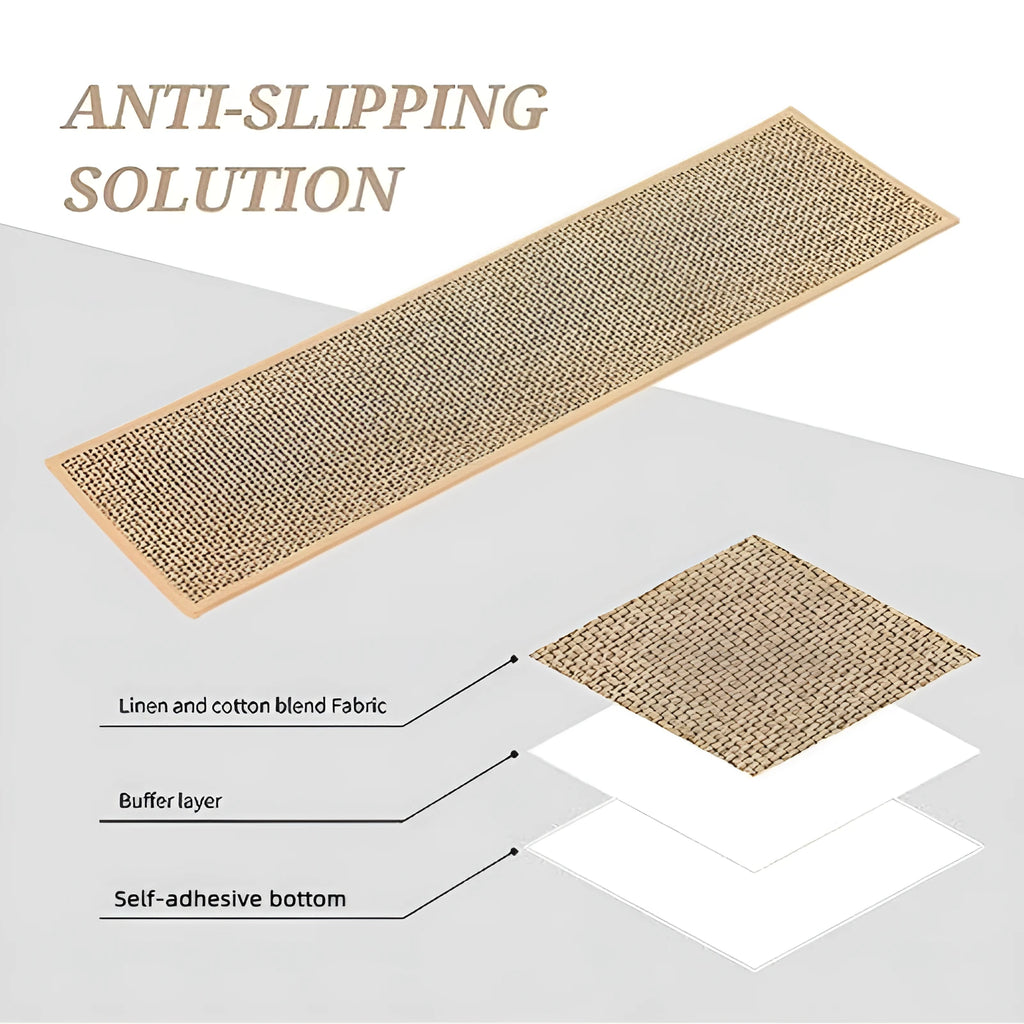 Japanese-style linen textured stair mat with rubber bottom in camel colour