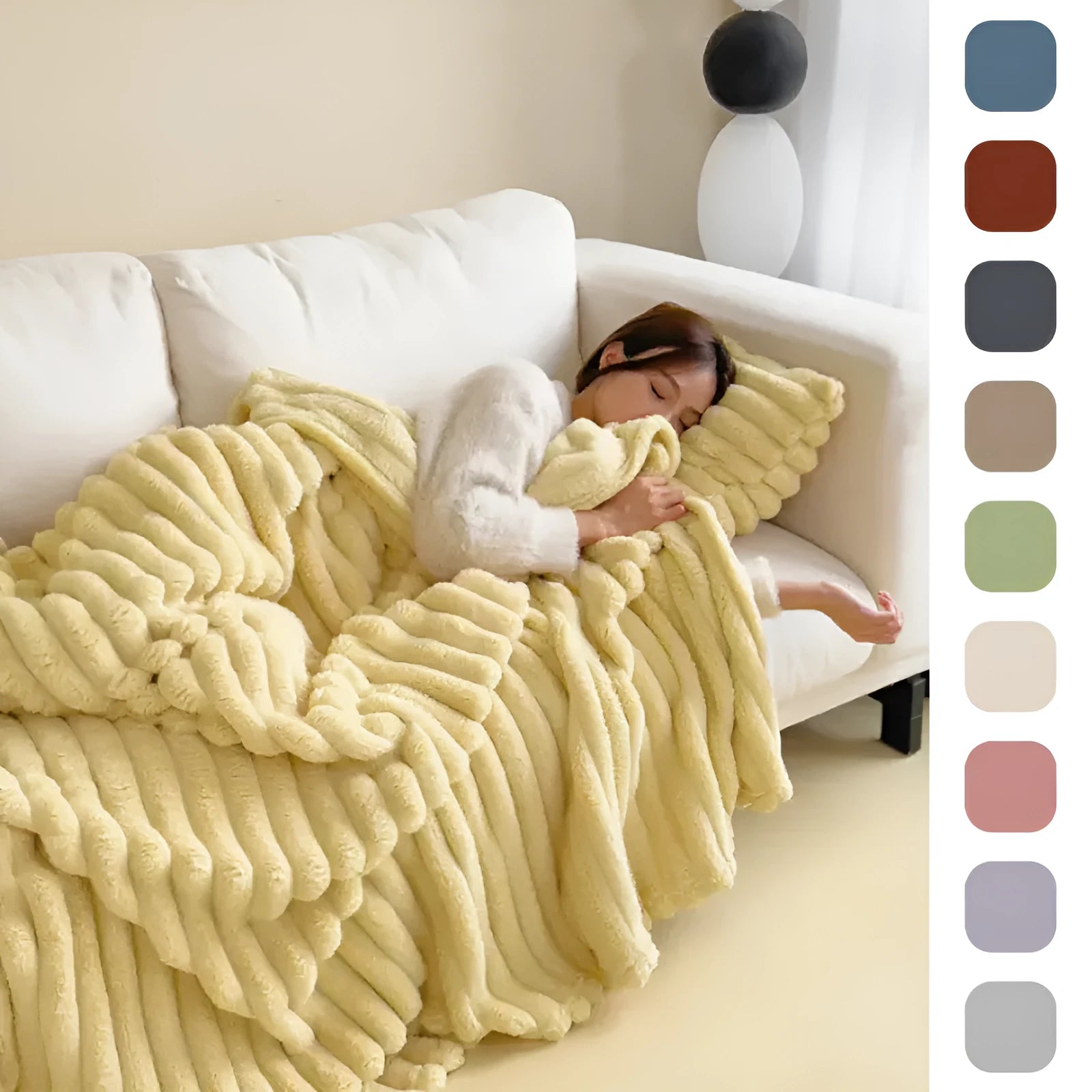 Soft Wind bubble velvet double-sided thickening faux rabbit fur blanket in a solid colour.
