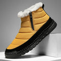 Men's plus size winter snow boots in green with round toe, flat heel, and a non-slip rubber sole.