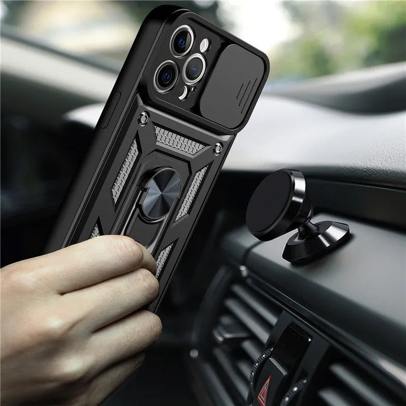 Sergeant sliding window magnetic bracket mobile phone case for iPhone in multiple colour options