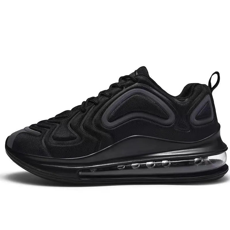 Men's black air cushion running sneakers with lace-up design and thick sole