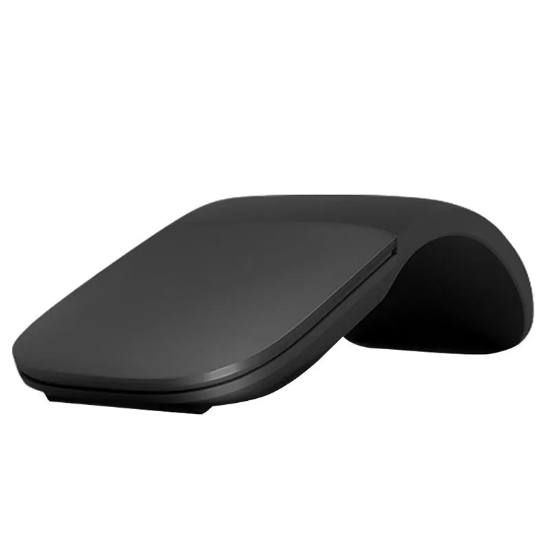 Black folding Bluetooth wireless mouse showing compact 131.2mm design with touch surface