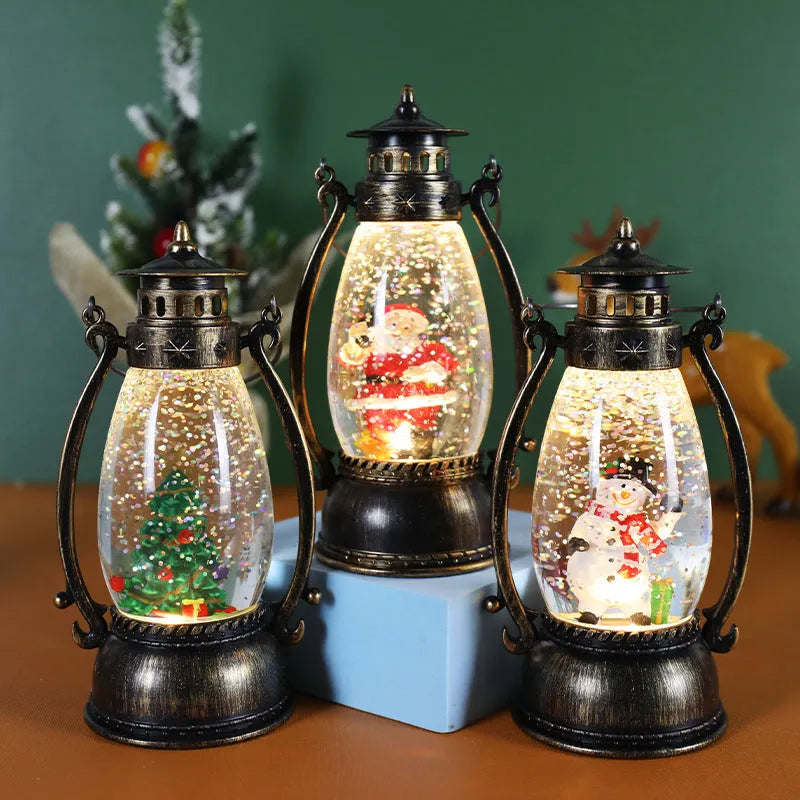Crystal ball Christmas oil lamp decoration with LED lights in snowman and elderly designs