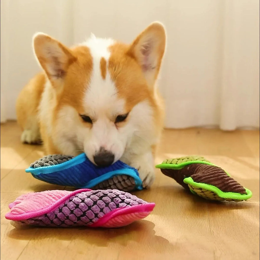 Blue teddy dog toy with rubber bone model and corn fleece lining for small to medium dogs