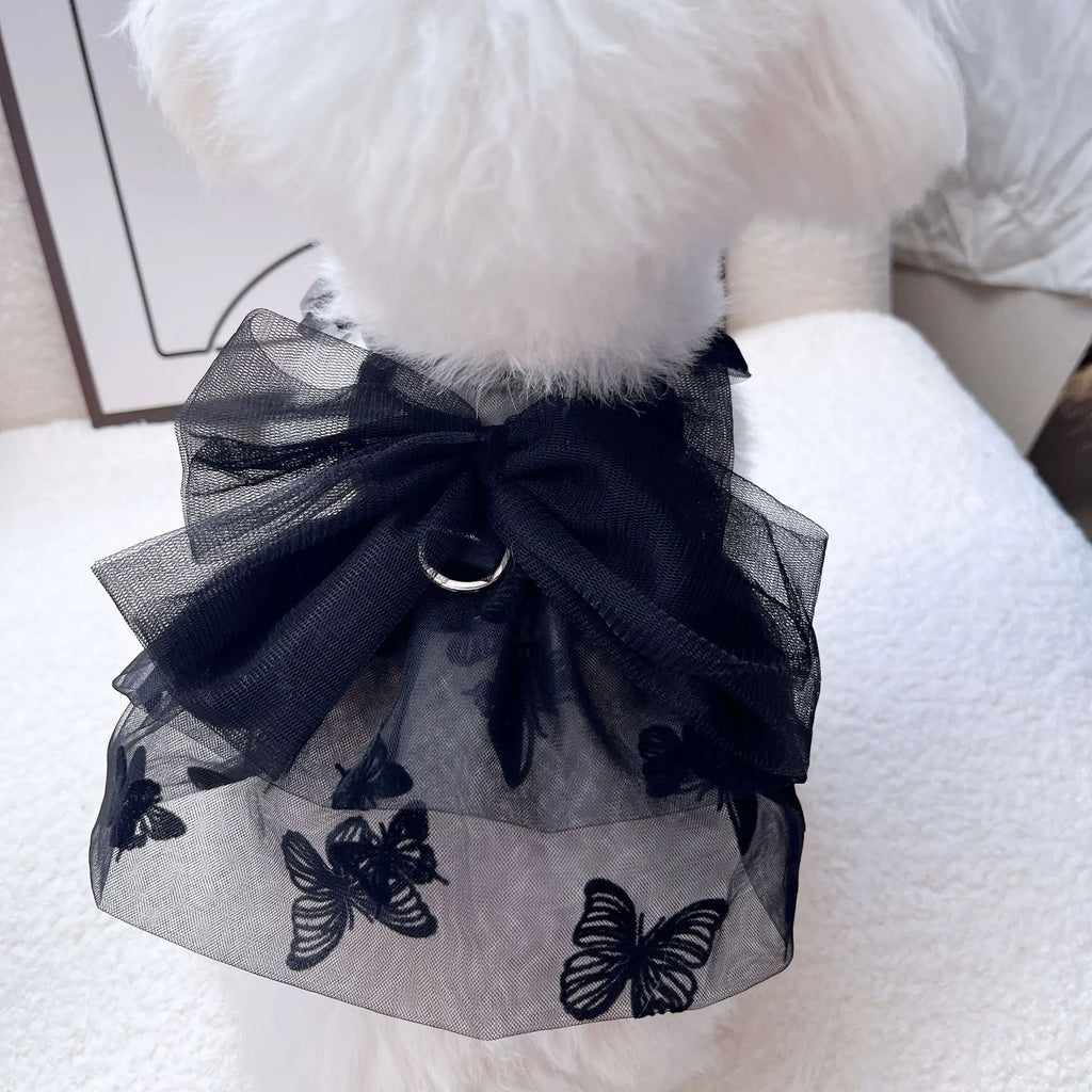 Black polyester princess tulle skirt for small dogs and cats on mannequin