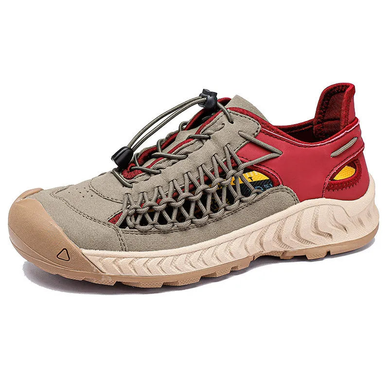 Hand-woven men's sandals with closed toe design and rubber sole in light gray colour