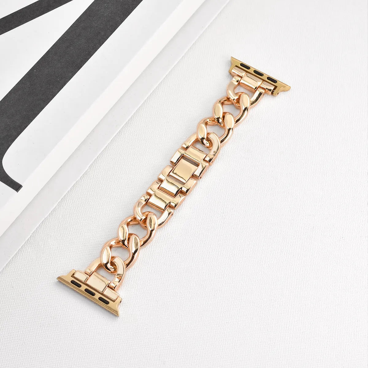 Silver metal chain link Apple Watch strap with 22mm lugs on a watch case