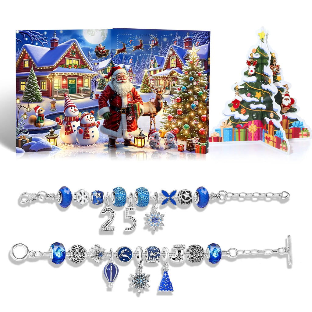 24 grid Christmas advent calendar countdown set with zinc alloy bracelet blind box in blue colourways