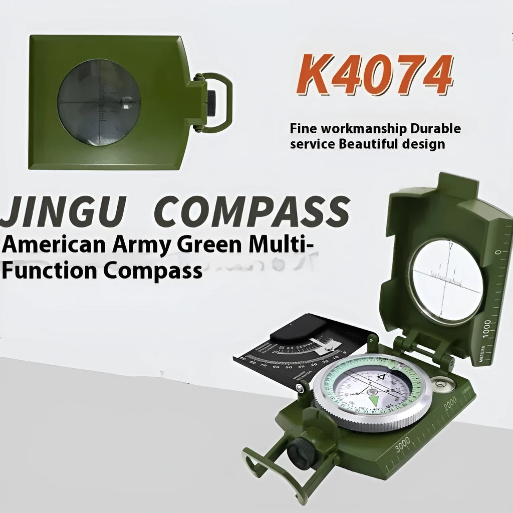 K4074 metal outdoor compass with hanging rope showing dimensions and construction details
