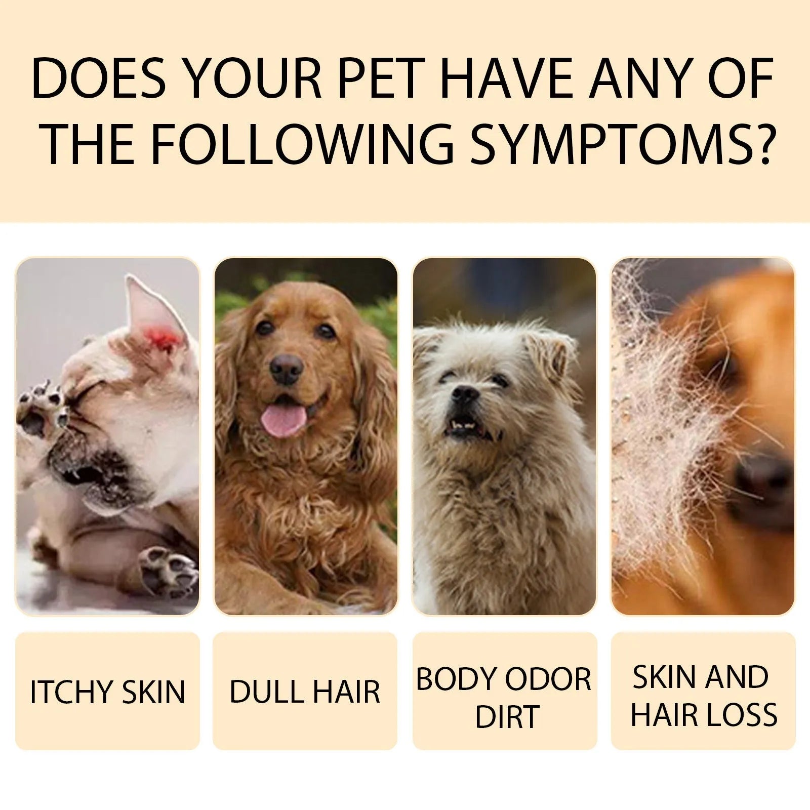 Bottle of dog shampoo for cleaning and softening fur while reducing tangles