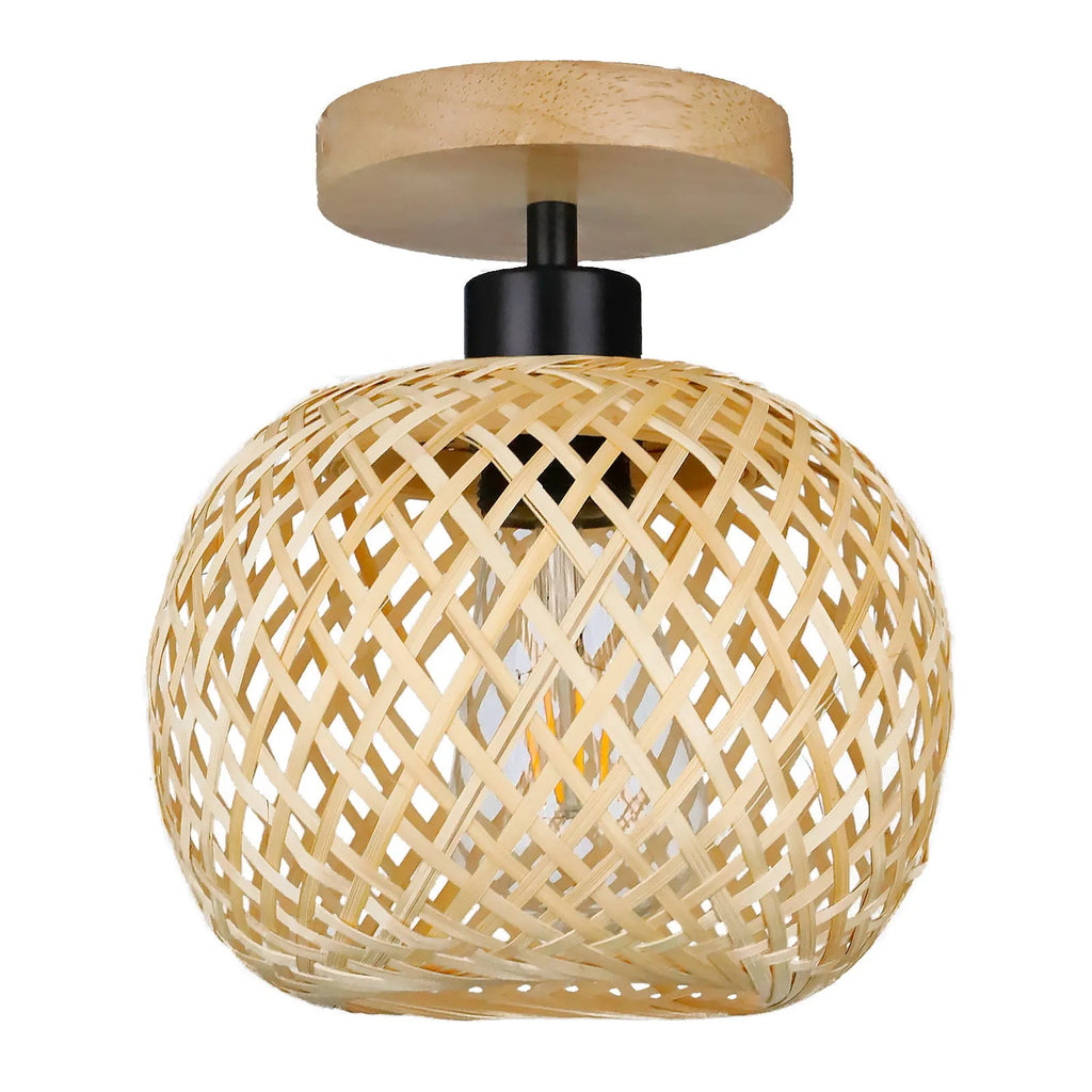 Bamboo Japanese-style pastoral ceiling lamp in wood colour for corridor installation