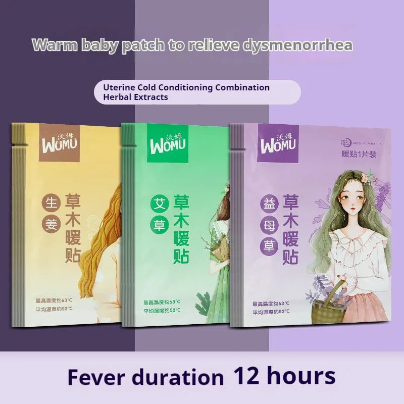 A single self-heating uterus warming plaster with herbal paste for abdominal application.