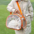 Large transparent hard EVA cat backpack carrier in violet colour showing space capsule design