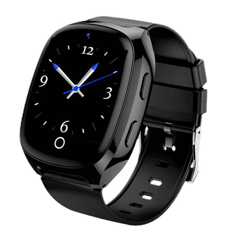 Black GPS tracker smartwatch with 1.54-inch touch screen and SOS button