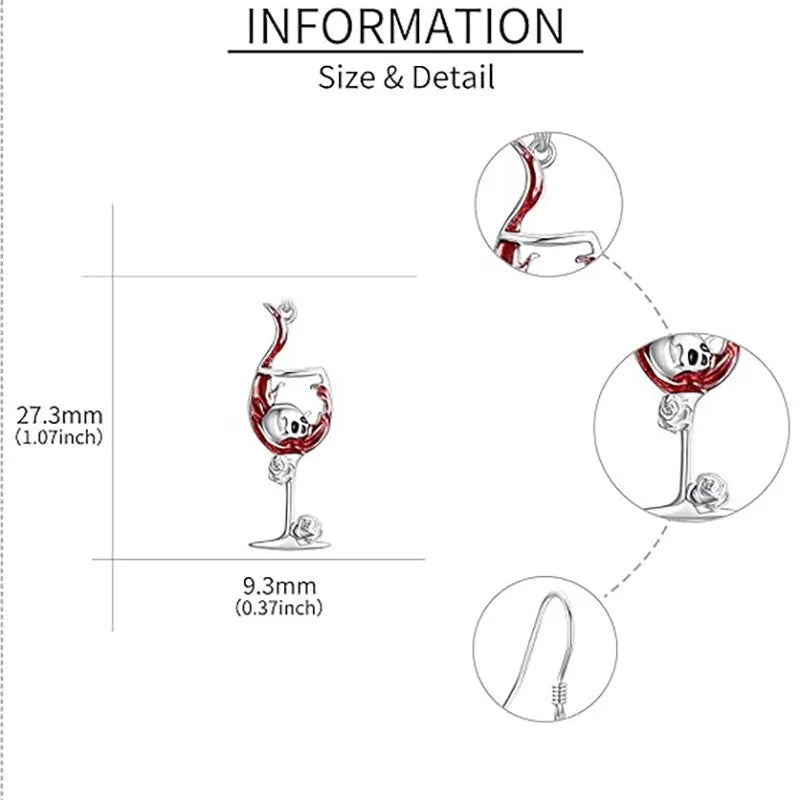 Halloween skull wine glass earrings with geometric design and zinc alloy construction