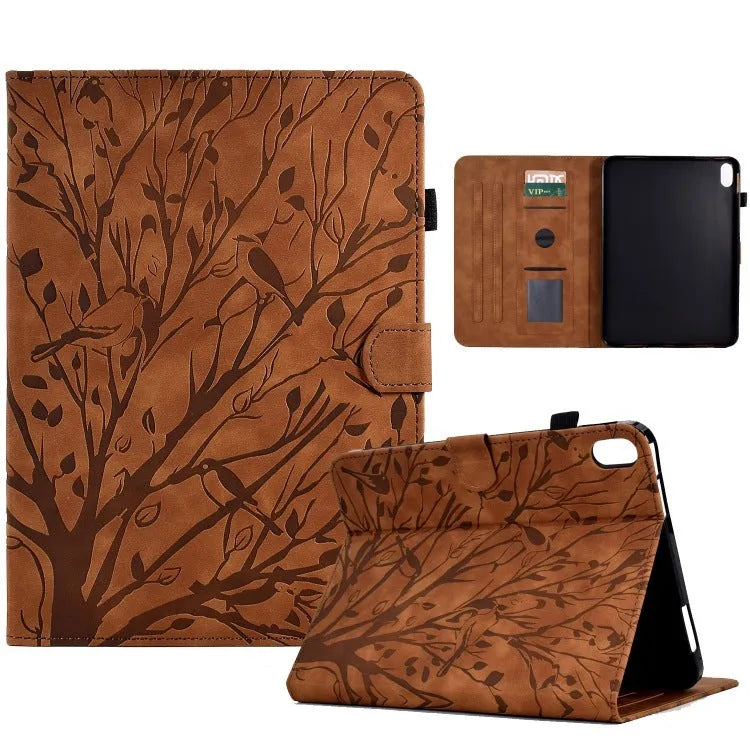 Imitation leather tablet protective case in multiple colours with a built-in stand bracket open.