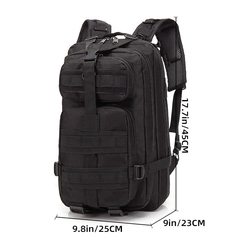 Large capacity men's hiking backpack in tactical colours with air cushion belt system
