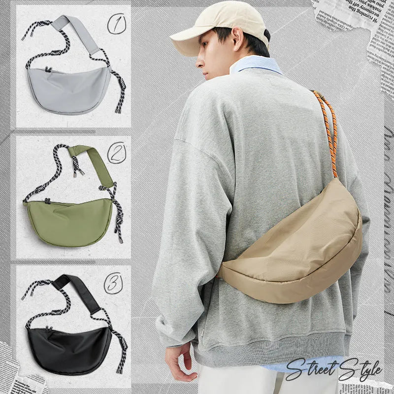 Men's lightweight nylon messenger bag in solid colour with large capacity for daily commuting