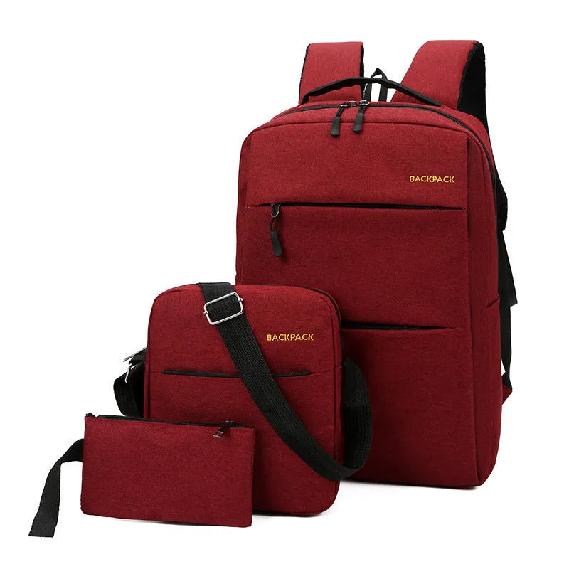 Men's three-piece computer bag set with USB charging port in waterproof nylon