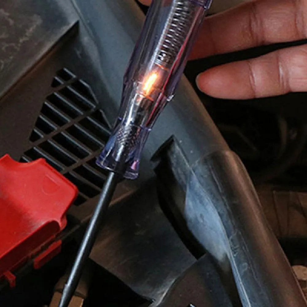 Black 6-24V car test pencil, 150mm plastic electrical measuring pen with black wire for car maintenance.