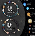 Two natural stone beaded bracelets with zodiac charms on adjustable closures