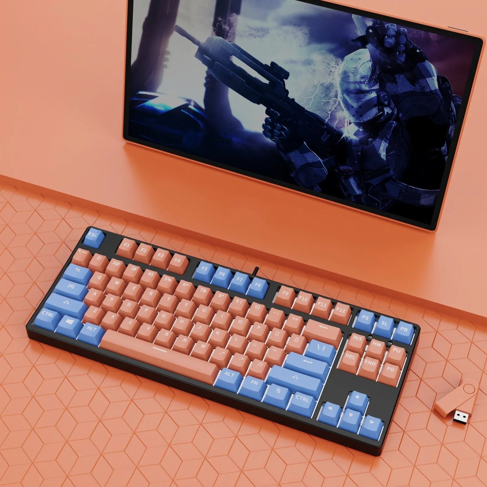87-key mechanical gaming keyboard with dual-colour backlighting and hot-swappable switches