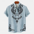 Men's loose fit striped casual shirt in polyester fabric showing personalised button detail