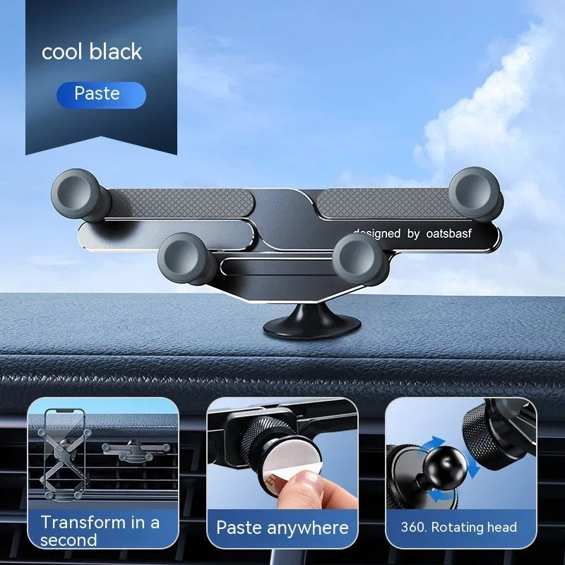 Aluminium alloy car phone holder mounted on vehicle air vent in black colour option