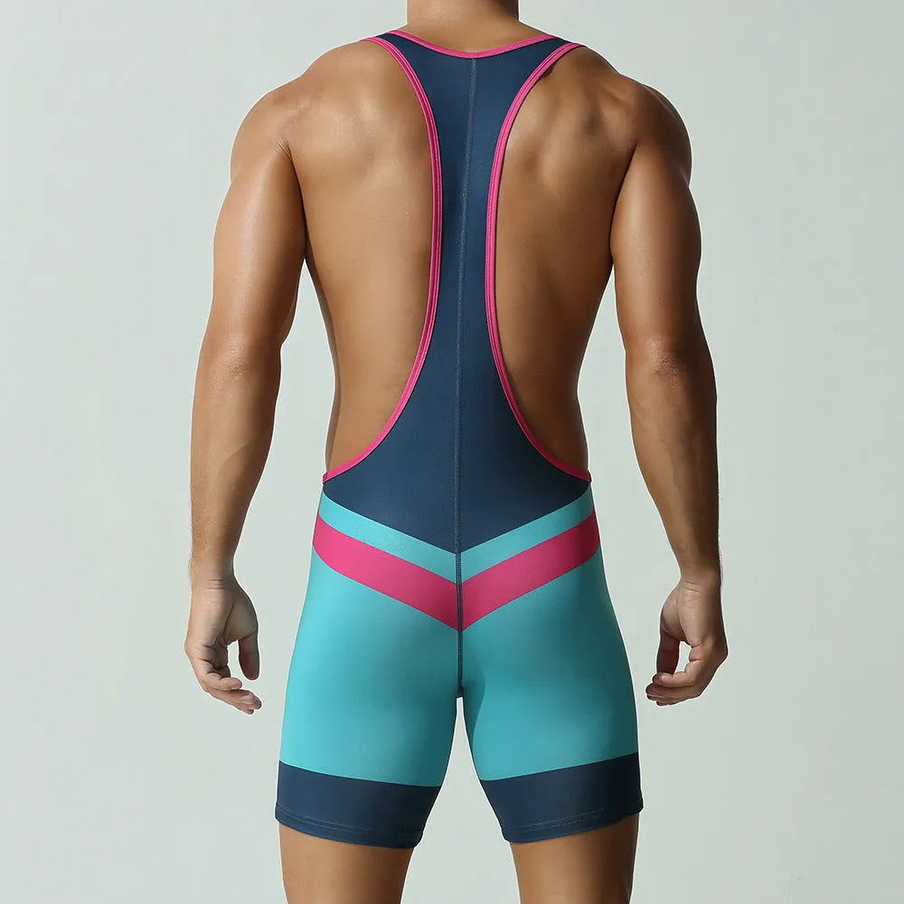 Men's quick-drying polyester sports vest jumpsuit in black, cyan and dream blue colours