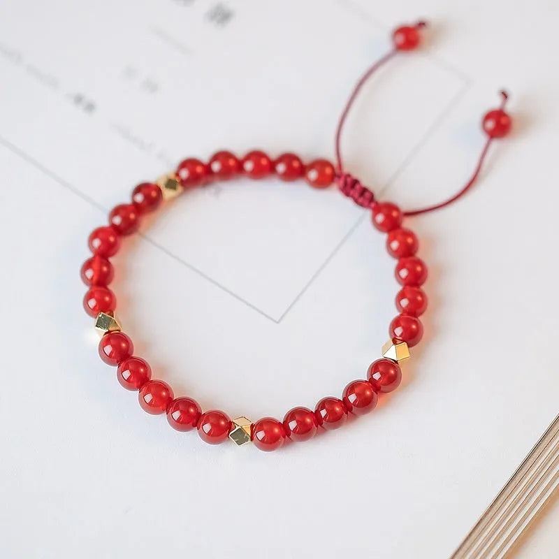 Hand-woven red agate bracelet with diamond lucky bag elements in ethnic style
