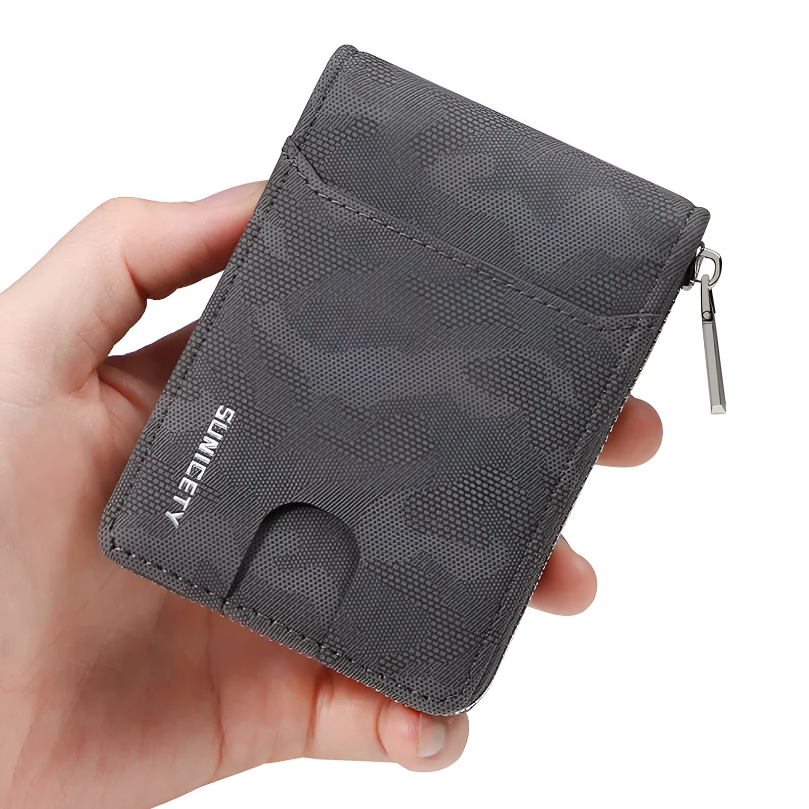 Camouflage large capacity zipper men's wallet in PU leather, black colour option