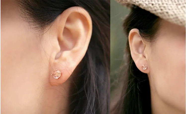 Women's rose gold drop-shaped stud earrings with crystal inlay and Korean style design