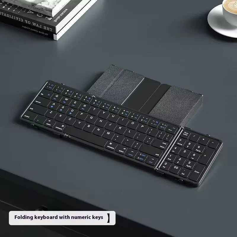 Black folding Bluetooth keyboard with touchpad for mobile phones and tablets